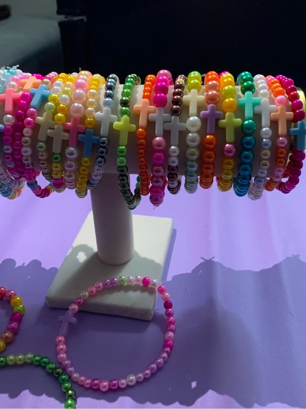 Pastel Pink Cross Beaded Stretch Bracelet - Brand